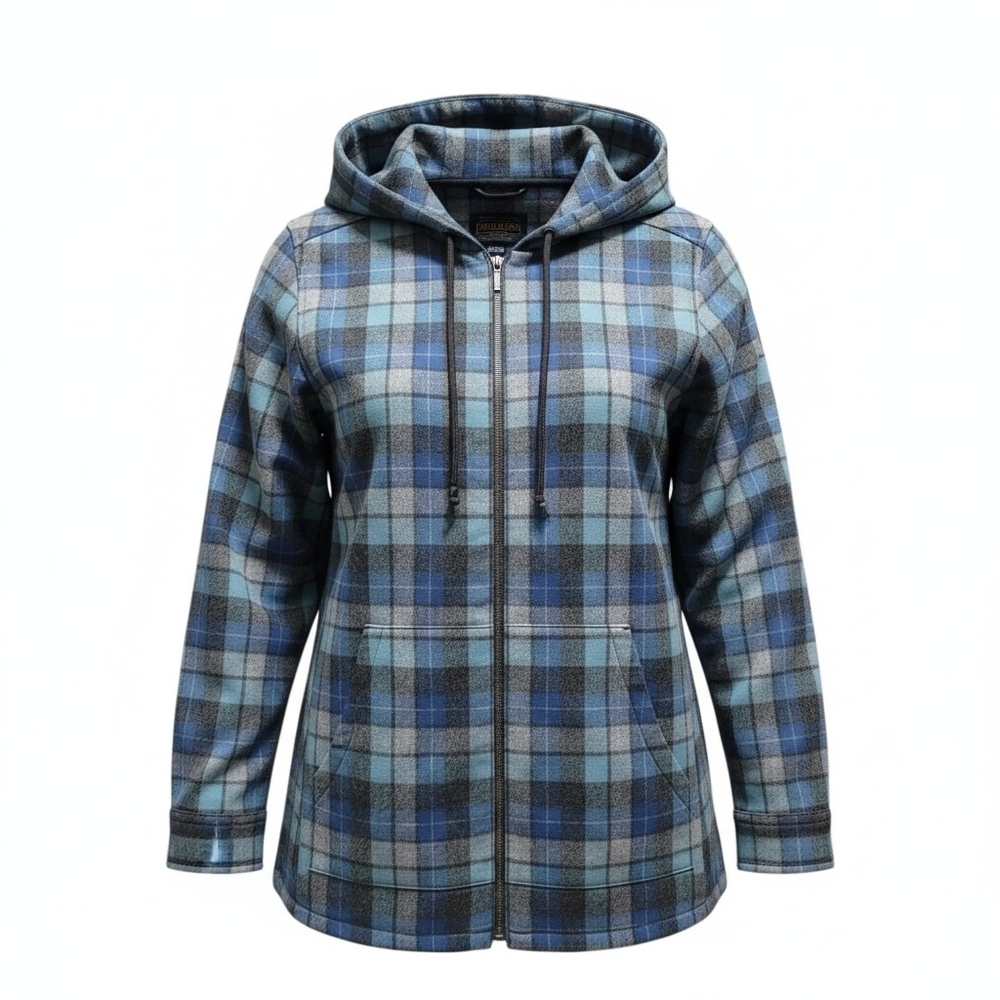 Sz Small Pendleton Boyfriend Wool Zip Hoodie 100% Virgin Wool Blue Plaid
